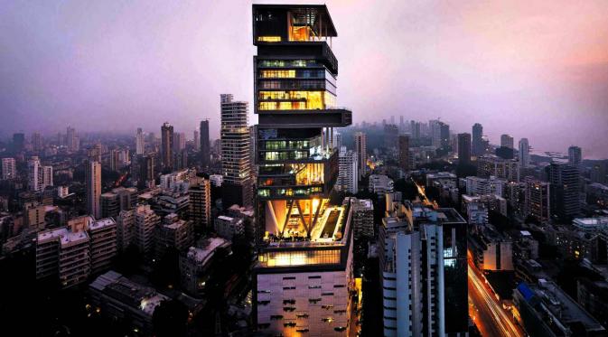 Penampakan kediaman Mukesh dan Nita Ambani yang berlantai 27 tingkat di Mumbai, India (Strongest in World)