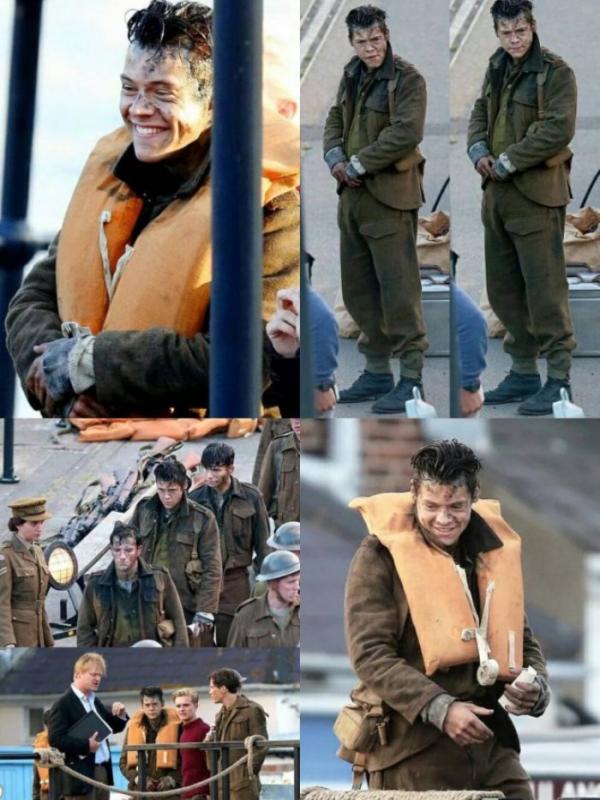 Harry Styles di lokasi syuting film Dunkirk. foto: daily mirror