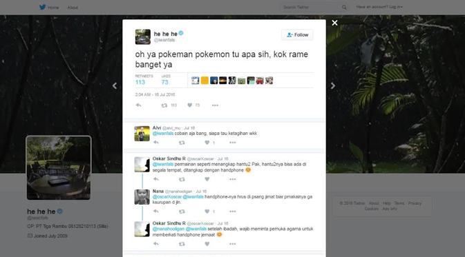Cuitan Iwan Fals soal Pokemen Go (Sumber: @IwanFals, 16 Juli 2016)  