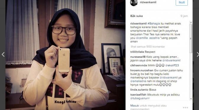 Camilla Azzahra, anak bungsu Ridwan Kamil, berjualan Thai Tea untuk membeli ponsel. (Instagram @ridwankamil)