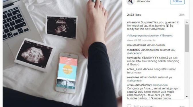 Alice Norin hamil  anak pertama (Instagram @alicenorin)