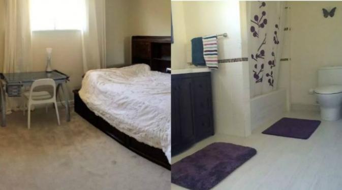 Kamar tidur dan kamar mandi sebelum disewakan. Para pemilik rumah harus lebih berhati-hati dalam menyewakan rumah. Pastikan penyewaan untuk tujuan yang benar. (Sumber Sharon Marzouk via Facebook)