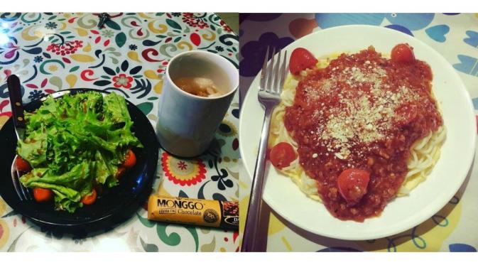 Masakan istri aming, Spaghetti dan Salad [Instagram]