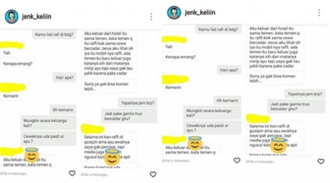 Screenshoot instagram jenk_keliin yang memposting cerita tentang Raffi Ahmad dan perempuan bercadar. (instagram @jenk_keliin)