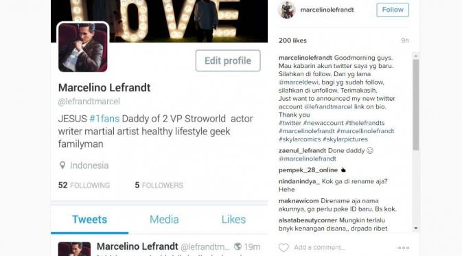 Marcelino Lefrandt bikin akun Twitter baru [foto: instagram]