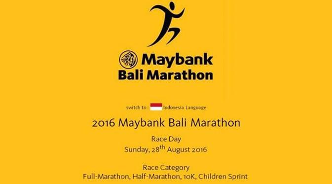 Bali Marathon, lomba lari internasional yang tahun ini memasuki tahun kelima itu, akan berlangsung Minggu, 28 Agustus 2016 di Gianyar, Bali.