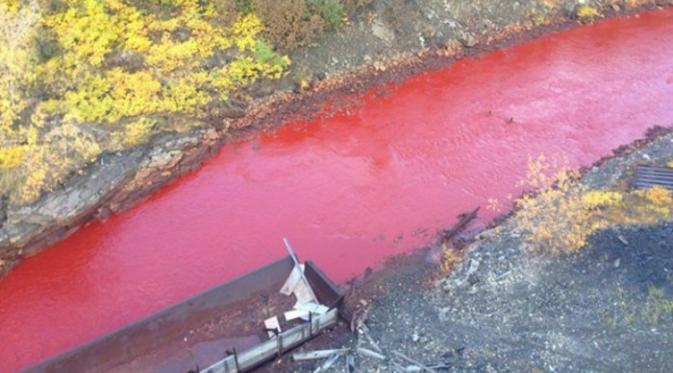 Sungai Daldykan di Norilsk berubah warna menjadi merah (Facebook)