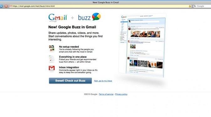 Tampilan Google Buzz yang terintegrasi dengan Gmail (sumber: business insider)
