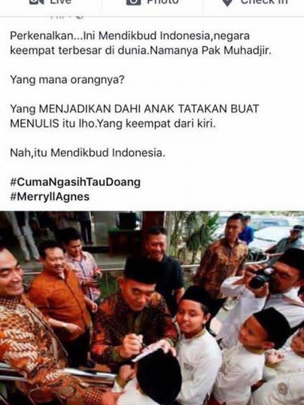Beredar Viral Foto Mendikbud Tanda Tangan di Jidat Anak SD