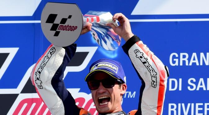 Dani Pedrosa saat meraih podium pertama GP Misano / (AFP/Giuseppe Cacace)