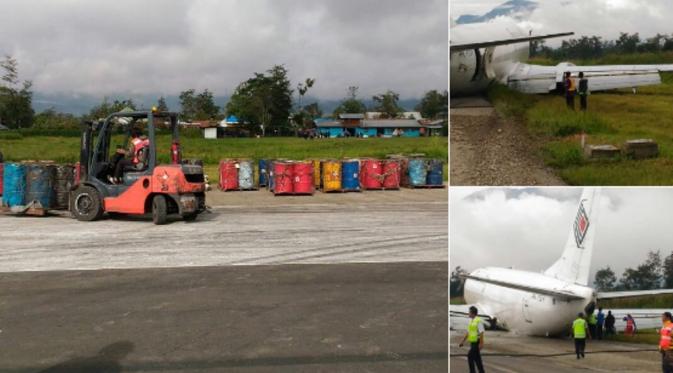 Pesawat Trigana Air Mendarat Darurat di Wamena. (Foto: Twitter/Ahmad Bambang)