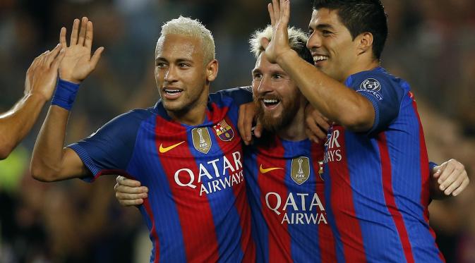   Trio MSN Barcelona: Neymar, Lionel Messi, Luis Suarez. (AP Photo/Manu Fernandez)