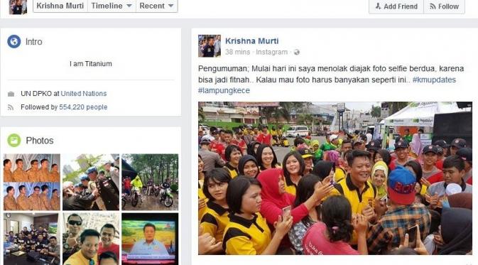 Unggahan Kombes Pol Krishna Murti di akun Facebooknya.