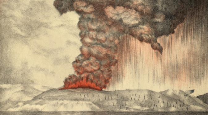 Ilustrasi letusan Gunung Krakatau pada 1883 (Wikipedia)