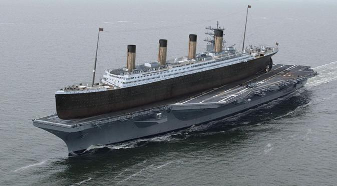 Titanic ada di atas dek kapal U.S.S. Ronald Reagan. (Via: boredpanda.com)