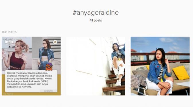 Hasil pencarian di Instagram dengan tagar Anya Geraldine. (Instagram)