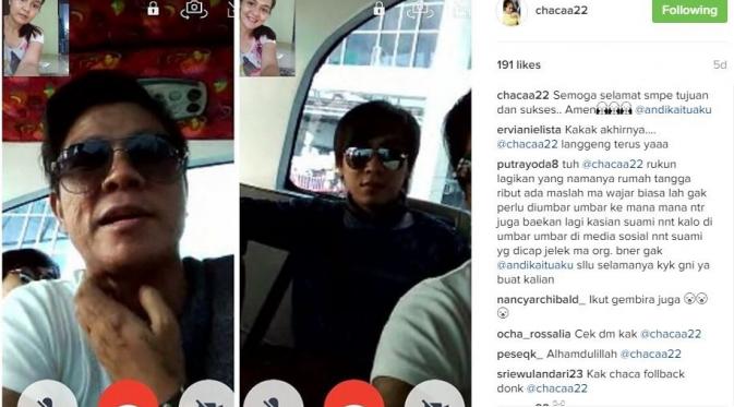 Caca melakukan panggilan video dengan sang suami, Andika Kangen Band [foto: instagram]