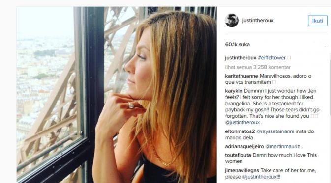 Justin Theroux mengunggah foto istri tercintanya di akun media sosial Instagram