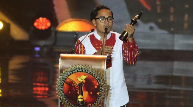 Tanta Ginting pada saat menerima nominasi pemeran pembantu pria terpuji dalam ajang Festival Film Bandung, Bandung, Jawa Barat, Sabtu (24/9/16)