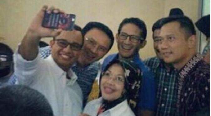 Potret kebersamaan Cagub dan Cawagub DKI Jakarta. (Instagram/Aneisbaswedan)