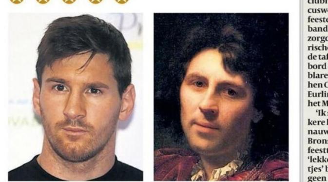 Salah satu media Eropa membandingkan struktur wajah Lionel Messi dan  Van der Werff. (Twitter).