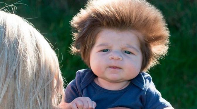 Junior Cox-Noon, bayi berusia 8 minggu yang punya 'rambut singa'. (Mirror)