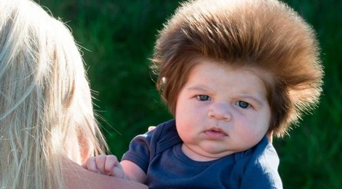 Junior Cox-Noon, bayi berusia 8 minggu yang punya 'rambut singa'. (Mirror)