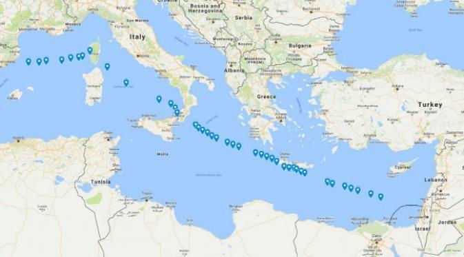 Peta perjalanan flotilla khusus wanita menuju ke Gaza. (Sumber @rumboagaza)