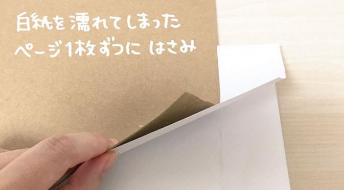 Buka lembaran buku yang basah satu persatu, lapisi dengan kertas toilet. (Via: boredpanda.com)