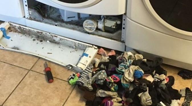 Ternyata masih ada kartu kredit dan pakaian lainnya di dalam mesin cuci itu. (Via: boredpanda.com)