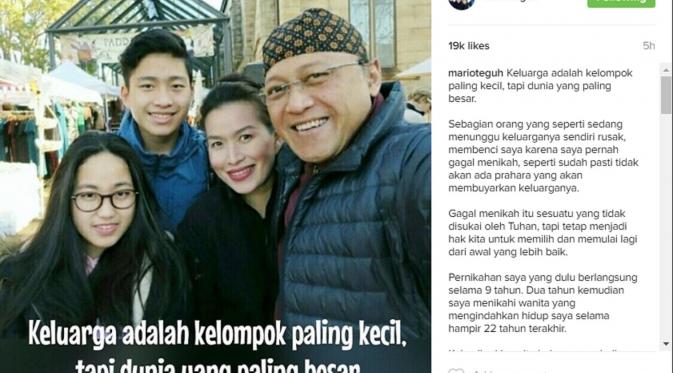 Postingan Mario Teguh tentang keluarga dan kecintaannya kepada Linna Teguh. (Instagram @marioteguh)