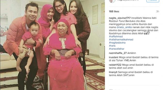Nenek Nagita Slavina meninggal dunia, keluarga berduka. (Instagram @raffigigi1717)