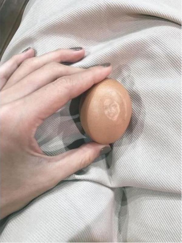 Gambar wajah Jessica Iskandar di atas telur. (Instagram - @inijedar)