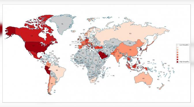 Peta tingkat empati di seluruh di dunia (Michigan State University)
