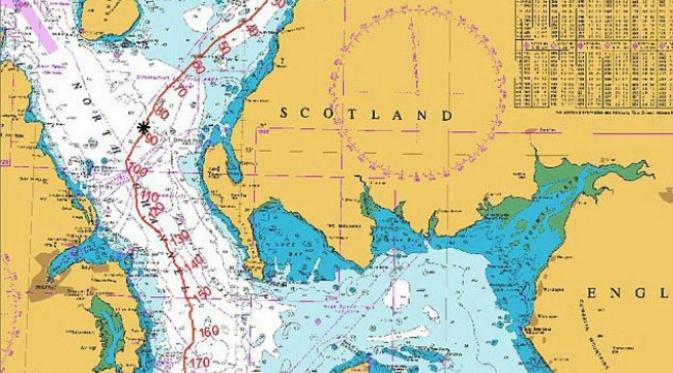 Peta lokasi temuan bangkai kapal selam yang diduga UB-85 di lepas pantai Skotlandia. (Sumber thesun.co.uk)