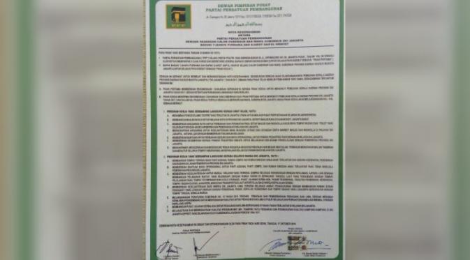 Kontrak politik PPP Djan Faridz untuk Ahok-Djarot beredar (Taufiqurrohman/Liputan6.com)