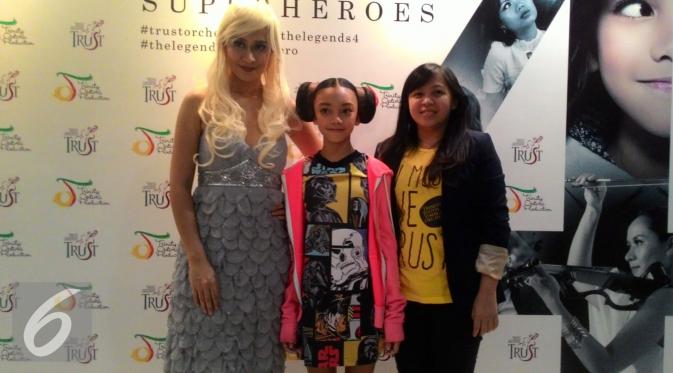 Maylayffayza, Naura dan Nathania Karina, yang menjadi pengisi konser The Legend 4: Superheroes. (Ferry Noviandi/Liputan6.com)