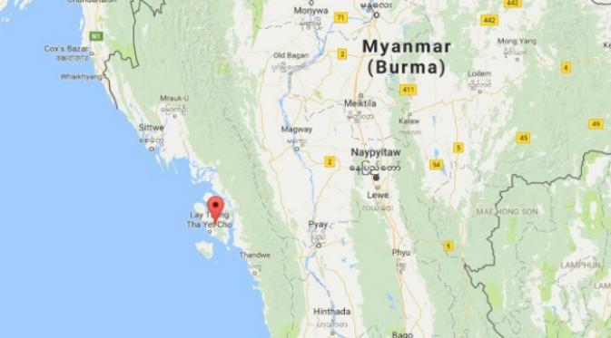 Letak pulau Ramree di lepas pantai Myanmar. (Sumber Google Maps)