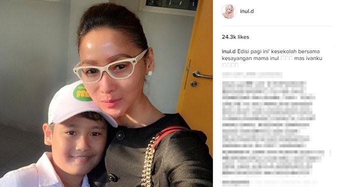 Inul Daratista menyempatkan diri untuk mengantarkan anaknya ke sekolah. (via instagram.com/inul.d)