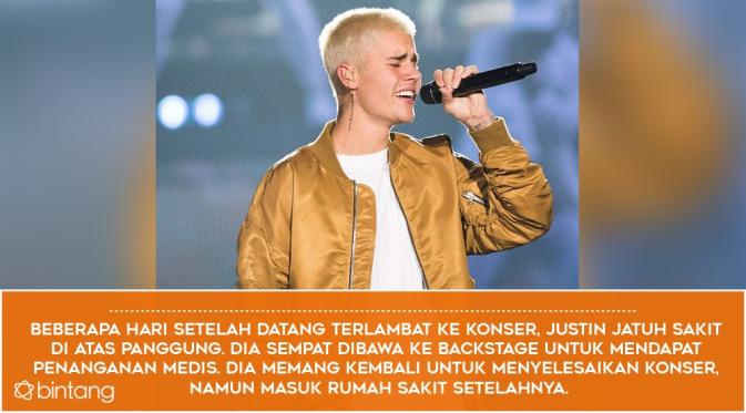 Perilaku mencengangkan Justin Bieber di atas panggung (Desain: Nurman Abdul Hakim/Bintang.com)