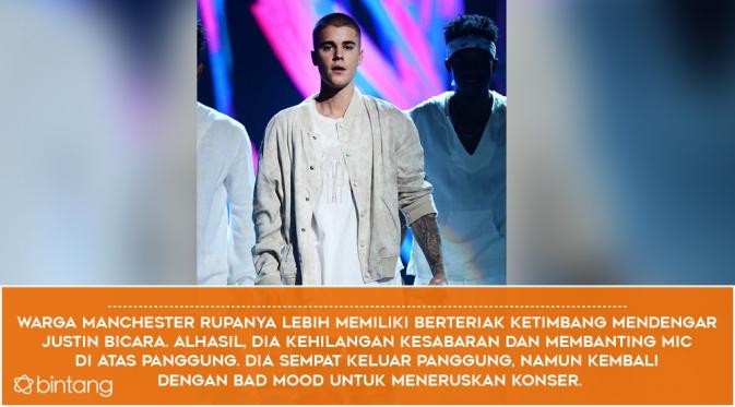 Perilaku mencengangkan Justin Bieber di atas panggung (Desain: Nurman Abdul Hakim/Bintang.com)