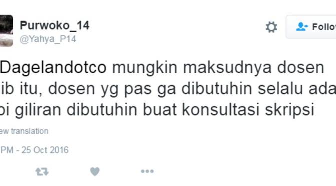 Guyonan netizen soal kisah seram dosen gaib. (Twitter)