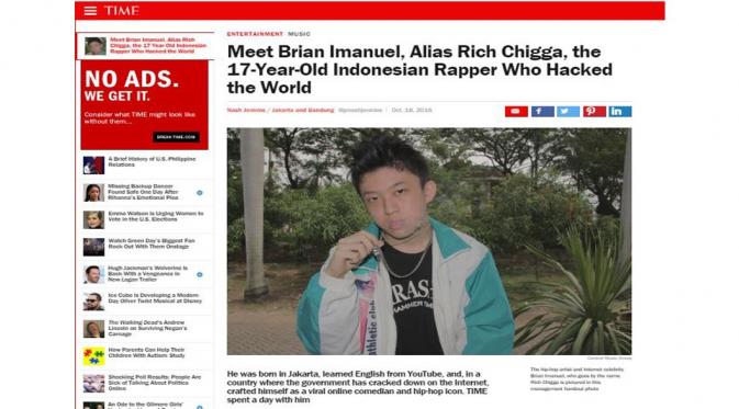 Artis Indonesia Ini Pernah Diakui Media Luar Negeri, Rich Chigga Time.com, [Time]