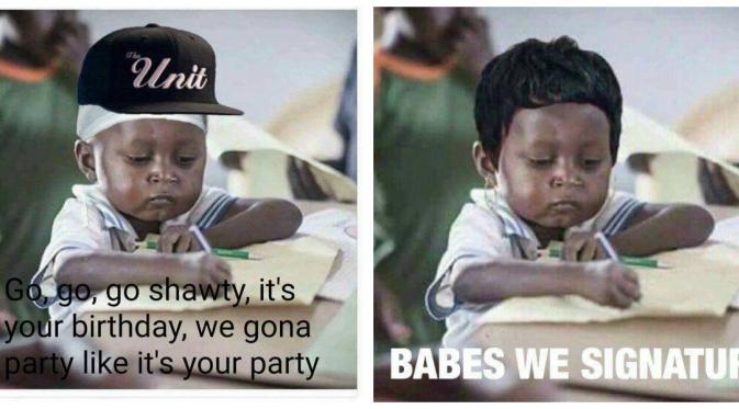Meme bocah serius dari Ghana (Twitter)