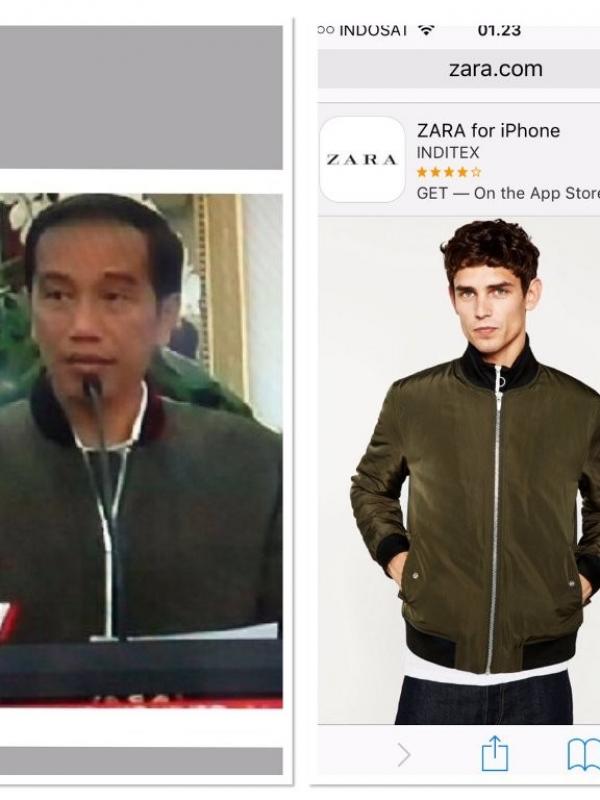 Menjawab rasa penasaran netizen soal merk jaket bomber yang dipakai Jokowi. Apa sih merknya? (via: Twitter)