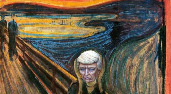 Sosok yang sedang berteriak dalam lukisan karya Van Gogh, The Scream, diganti dengan wajah Trump (Twitter/Glenn Rice)