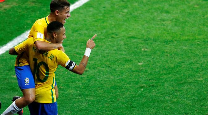 Neymar saat rayakan gol ke gawang Argentina (Reuters/Cristane Matos)