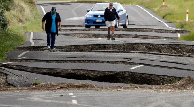 Kerusakan akibat gempa bumi Selandia Baru pertama. (Reuters)