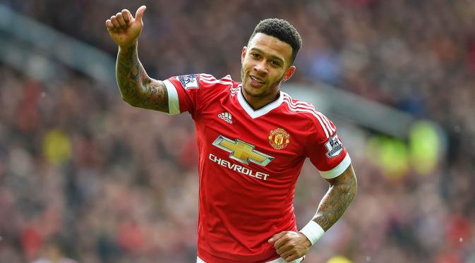 Memphis Depay saat masih berseragam Manchester United (MU). (EPA/Peter Powell)