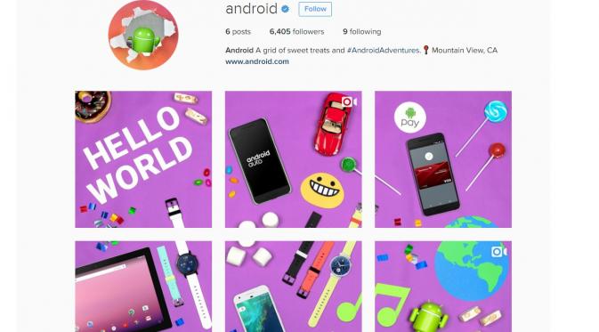 Akun Instagram milik Android yang baru saja dibuat (Sumber: Screenshoot Instagram @Android)